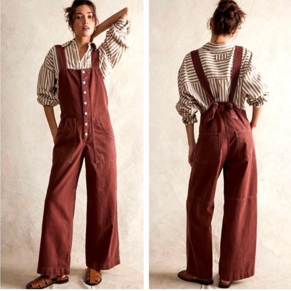 Free People Fields Of Flowers Wide Leg Overalls Jumpsuit Size S We The Free